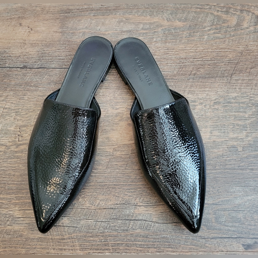 Everlane the Boss Mules Black Pebbled Patent 8